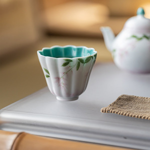 Guanlan Hand Painted Wisteria Porcelain Teacup Irregular Shape Master Cup For Kung Fu <b>Tea</b> <b>Set</b> Afternoon <b>Tea</b> - Product Image 3