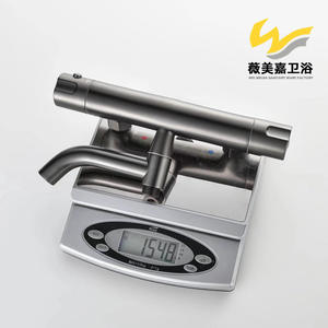 Ensemble de douche mural thermostatique moderne et minimaliste tout en cuivre, gris anthracite, avec douchette à main - Product Image 2