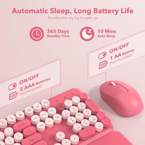 Combo de Teclado y Ratón Inalámbrico SABLUTE, Tamaño Completo, Teclas Retro Rosa Intenso, Reposamuñecas Magnético, Teclas Multimedia, para Laptop, 2 Pilas AAA - Product Image 4