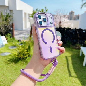 <span class=keywords><strong>Coque</strong></span> de téléphone complète magnétique transparente à changement de couleur brillante, design peint par pulvérisation, avec sangle et poignée, pour <span class=keywords><strong>iPhone</strong></span> 17 Pro - Product Image 3