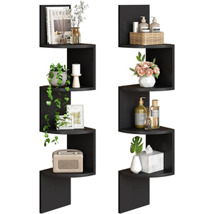 Ensemble de 2 <span class=keywords><strong>étagère</strong></span>s d'angle murales flottantes à 4 niveaux en <span class=keywords><strong>bois</strong></span> pour le salon, la chambre, la salle de bain, la cuisine, les <span class=keywords><strong>étagère</strong></span>s à <span class=keywords><strong>épices</strong></span> - Product Image 1