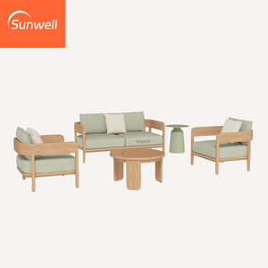 Meubles d'extérieur en teck huilé durable, sièges doux, bois massif, <span class=keywords><strong>salon</strong></span> de <span class=keywords><strong>jardin</strong></span>, canapé de patio avec coton à séchage rapide - Product Image 4