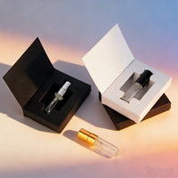 Flacon de parfum en verre cylindrique de petite taille prêt à l'emploi avec pulvérisateur à pompe, tailles 3 ml/5 ml/10 ml, emballage en boîte noire/blanche pour sérum de soin de la peau