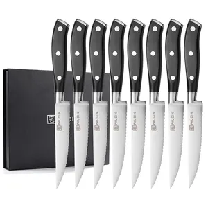 Mango de ABS personalizable 8 en 1 Apto para lavavajillas negro barbacoa cuchillo para carne juego de cuchillos