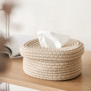 Factory Hot Sale Tissue Paper <b>Storage</b> Box Woven Cotton Rope Baby Tote <b>Basket</b> Organizing Home Decoration - Product Image 1