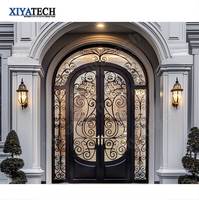 Puerta de Entrada Frontal de Hierro Forjado de Doble Seguridad Antirrobo XIYATECH con Rejilla de Arco Rústico para Uso Exterior