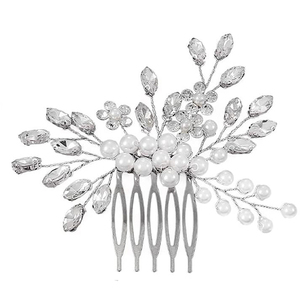 Peine para el pelo de aleación Floral hecho a mano, cristal, <span class=keywords><strong>Asesorios</strong></span> Para Mujer con perlas, accesorios para el cabello con diamantes de Metal ostentosos, lujo para Mujer - Product Image 1