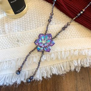 Floral Crystal Sweater Chain Rich Purple Flower Pendant Party Jewelry for Women - Product Image 5