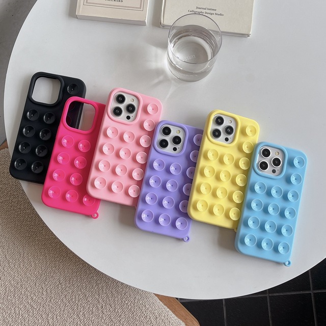 For Silicone Phone Case with Adhesive Mount & Suction Holder Pure Color Design Mirror Craft Mobile Phone Grip Accessory