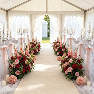 DKB Vendita all'Ingrosso Decorazione Floreale Realistica per Corridoio Nuziale Fiori Artificiali Bordeaux e Rosa per Passaggio Nuziale - Product Image 1
