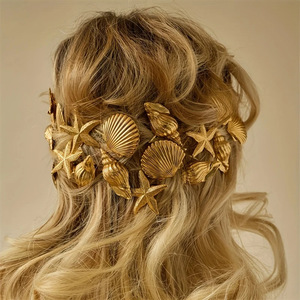 BSCI usine personnalisé conque étoile de mer coquille pinces à <span class=keywords><strong>cheveux</strong></span> été plaqué <span class=keywords><strong>or</strong></span> métal frange pinces pour les filles - Product Image 4