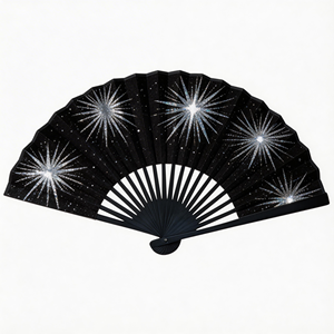 <b>Blue</b> <b>Glitter</b> Rave New Arrivals Hand Fan Large Portable Folding Fan with Carved Decoration for Promotions Souvenirs - Product Image 3