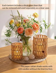 Ensemble <span class=keywords><strong>de</strong></span> lanternes bohèmes en <span class=keywords><strong>rotin</strong></span>, 2 porte-bougies cylindriques en verre, vases <span class=keywords><strong>de</strong></span> style farmhouse, centres <span class=keywords><strong>de</strong></span> <span class=keywords><strong>table</strong></span> pour la maison et la <span class=keywords><strong>table</strong></span> basse - Product Image 3