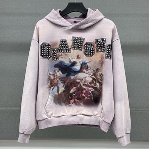 Sudadera Vintage de Diseñador 100% Algodón French Terry con Estampado Gráfico, Fabricantes de Sudaderas con Capucha Extra Grandes con Lavado Ácido y Pedrería - Product Image 1