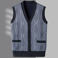 Veste d'hiver pour homme à boutons sur le devant, sur mesure en gros, taille plus, tricot sans manches, col en V, polaire épaisse, pull de travail, cardigan