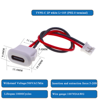 Connecteur USB Type-C femelle avec fils, connecteur à montage sur panneau avec borne PH2.0 pour la recharge DIY