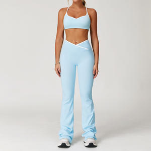 Set <span class=keywords><strong>2</strong></span> potong untuk kebugaran Gym wanita, Set Bra pendek kerah V pengangkat bokong dua potong, Set Legging Yoga cepat kering untuk wanita - Product Image 6
