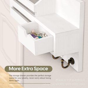 Wooden Wall Mounted Key And Letter Holder With <b>6</b> Hooks Storage <b>Drawer</b> Key Rack Entryway Home Decor - Product Image 5