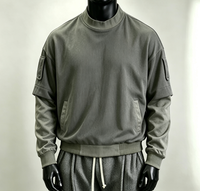 Chemises pour hommes surdimensionnées à manches longues grises personnalisées en deux parties, 100% coton, écologiques, col haut, t-shirts vintage pour hommes