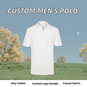 Chemise de golf personnalisée pour homme, en coton respirant tricoté uni, manches courtes, logo brodé personnalisé sur le devant - Product Image 2