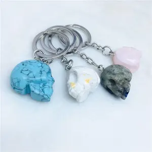 Semi Precious Customized Crystal Quartz Skulls Key Chain for Sale