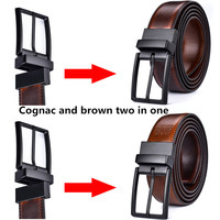 Sabuk Pria Desain Baru 3.2CM Coklat dan Cognac Sabuk Kulit Asli Bolak-Balik untuk Pria Dengan Gesper Putar