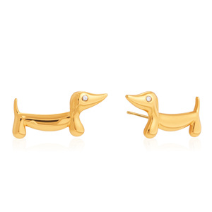 Boucles d'oreilles Teckel plaquées or avec yeux en diamant pour femme, à porter au quotidien - Product Image 5