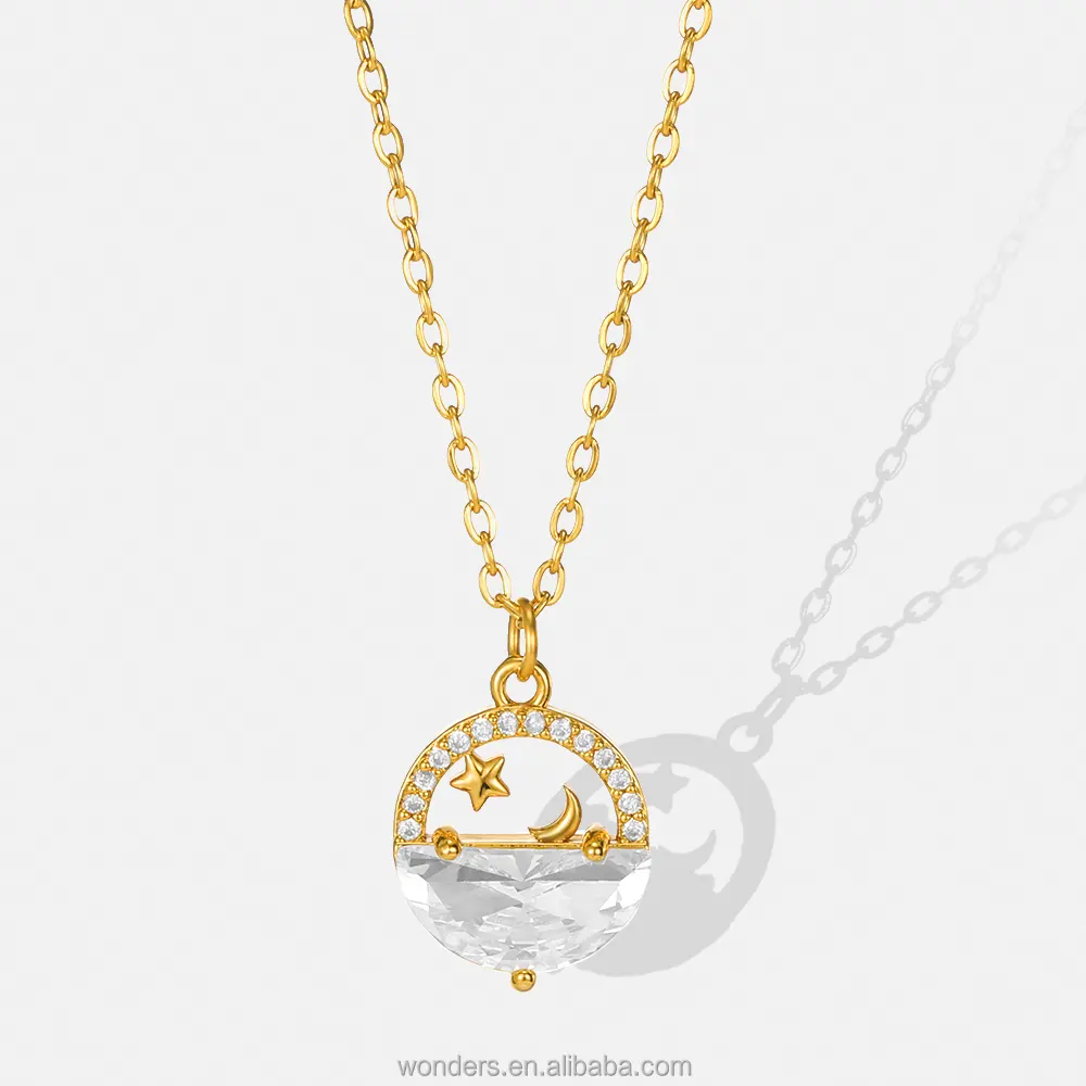 18K Gold Sun Moon Star Necklace for women Yellow Gold Jewelry Present for Wife Girlfriend Mother