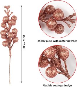 Daoge 24 Gói Rose Gold Nhựa Giáng Sinh Long Lanh Quả Thân Cây Nhân Tạo Chọn Cây Đồ Trang Trí Vòng Hoa Nhà Máy Thủ Công Kỳ Nghỉ - Product Image 3