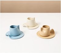 Ensemble tasse à café et soucoupe en céramique sans anse, forme unique, couleur macaron, finition mate, vente en gros OEM
