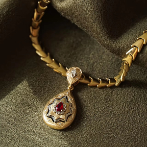Italian Classic 18k Yellow <strong>Gold</strong> White Real <strong>Solid</strong> <strong>Gold</strong> Hollow-out Milgrain Natural Blood Ruby Pear Natural Diamond <strong>Pendant</strong> - Product Image 4