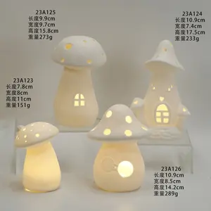 Factory price Ceramic mushroom with LED lights for home decoration