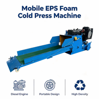 Presse à froid mobile à moteur diesel pour mousse EPS avec convoyeur, compacteur de polystyrène usagé, équipement de recyclage pour la réduction de volume