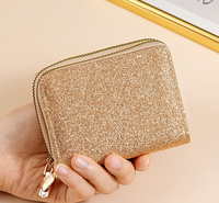 Dompet Wanita Kulit PU Glitter Ritsleting Ganda Mewah Dompet Koin Retro Dompet Uang Receh Tempat Kartu ID Desainer Wanita
