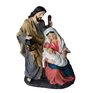 Özelleştirilmiş reçine yemlik serisi heykelleri kutsal baba bakire Mary anne ve bebek İsa aile üç dekorasyon İsa doğum