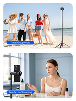 Perche à selfie TT01 69'' avec ouverture automatique, trépied pour téléphone de diffusion en direct de 1,77 m avec télécommande flexible pour utilisation sur bureau