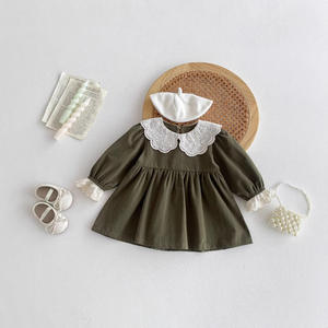 女童春秋婴儿连衣裙韩版时尚儿童郊游连衣裙蕾丝衣领翻领婴儿连衣裙 - Product Image 1