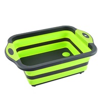 Planche à découper pliable avec bassin intégré, planche à découper multifonctionnelle en silicone pliable pour le camping, la cuisine et l'extérieur