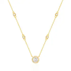 Hypoallergenic Luxury 18k Real Gold Plated Cz Zircon Necklace Jewelry 925 Sterling Silver Simple Pendant Choker Necklace