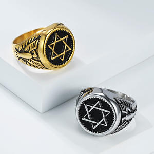 Men's Stainless Steel Six Pointed Star Eagle Head <b>Ring</b> Retro Punk Jewelry Gift Fashion <b>Rings</b> - Product Image 1