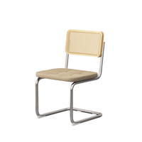 Chaise cantilever avec structure chromée, dossier en rotin, assise rembourrée capitonnée, chaise de salle à manger moderne en rotin pour hôtel