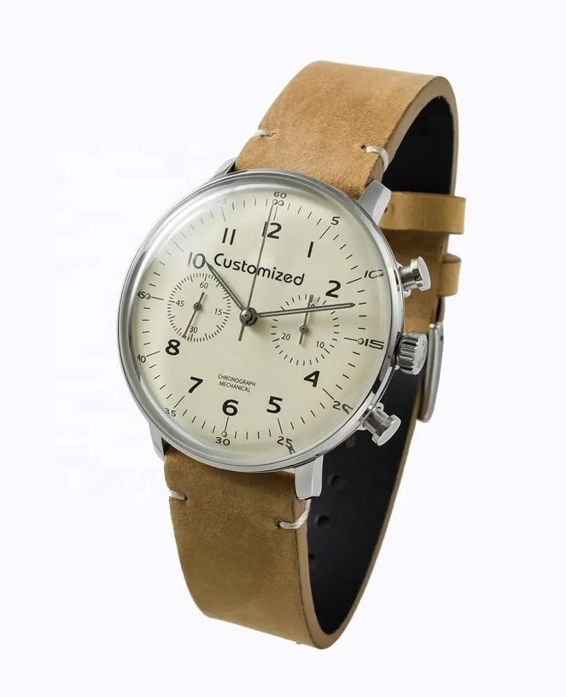 Germany Bauhaus Style Mechanical Chronograph Watch Stainless Steel Vintage Simple Wrist watch