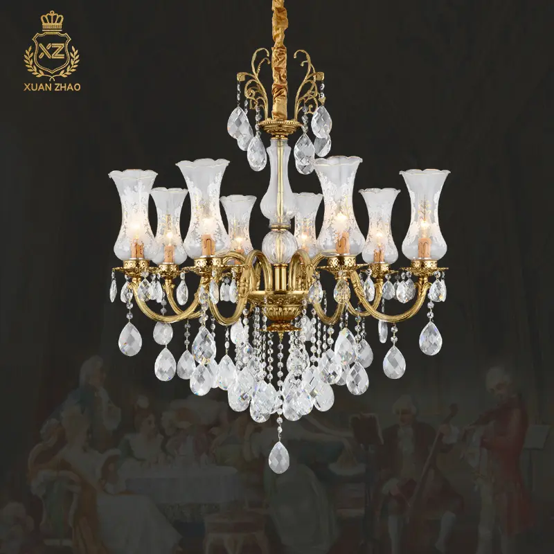 Best seller stile francese soggiorno decorativo in ottone cristallo Led lampadari in vetro europeo paralume ristorante luce pendente