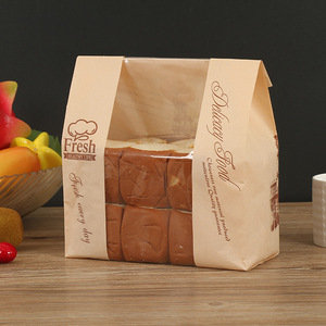 Biểu Tượng Tùy Chỉnh Thân Thiện Với Môi Nâu Giấy Kraft Chống-Dầu Bánh Bánh Mì Bao Bì Túi Với Cửa Sổ - Product Image 3