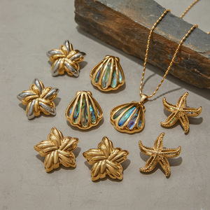 Collier pendentif étoile de mer en acier inoxydable avec chaîne dorée, thème marin, ensemble de bijoux tendance - Product Image 4