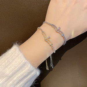Pulsera con Forma de Gota de Agua, Oro y Plata, Aleación de Zinc, Engaste de Garras, Alas, Borlas Dobles, Pulseras de Hilo de Moda - Product Image 1