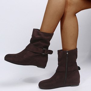 Botas de caballero de tacón plano de caña corta con parte superior de ante estilo europeo americano, superventas transfronterizas para invierno, talla grande para <span class=keywords><strong>mujer</strong></span> - Product Image 1