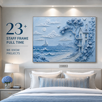 Art mural texturé 3D sculpté Voilier Tour de Villa Côtière Surf, Cadre Argenté, pour Hall d'Hôtel, Foyer, Hôtel de Station Balnéaire, Personnalisé, Vente en Gros, OEM