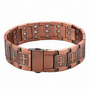 Pulsera Cruzada Geométrica de Tres Hileras con <span class=keywords><strong>Terapia</strong></span> Magnética Bioenergética para Hombre, Chapada en Oro, para el Alivio del Dolor de Artritis - Product Image 4