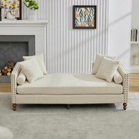 Banc-lit moderne en bois avec revêtement en chenille, pieds en bois d'hévéa, pour chambre et salon